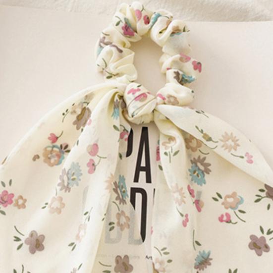 Women Hair Tie Floral Print Long Ribbon Chiffon Fabric Hair Rope Bun Half-Tied Hairstyles Ponytail Holder Hair Accessory