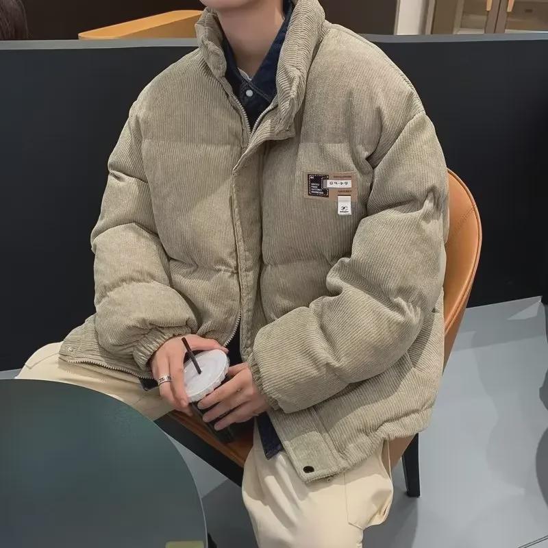 Unisex Corduroy Stand Collar Thick Cotton Jacket - Trendy Winter Coat for Couples