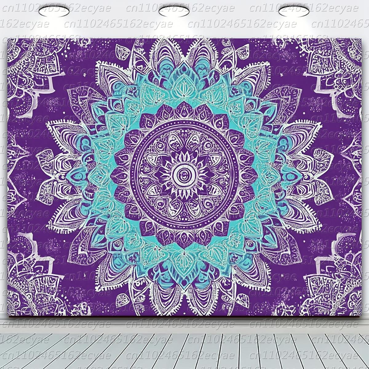 

1pc Purple and Turquoise Mandala Tapestry Polyester Hippie Ombre Wall Hanging Ornamental Art for Bedroom Living Room 74x94cm(29x37in)