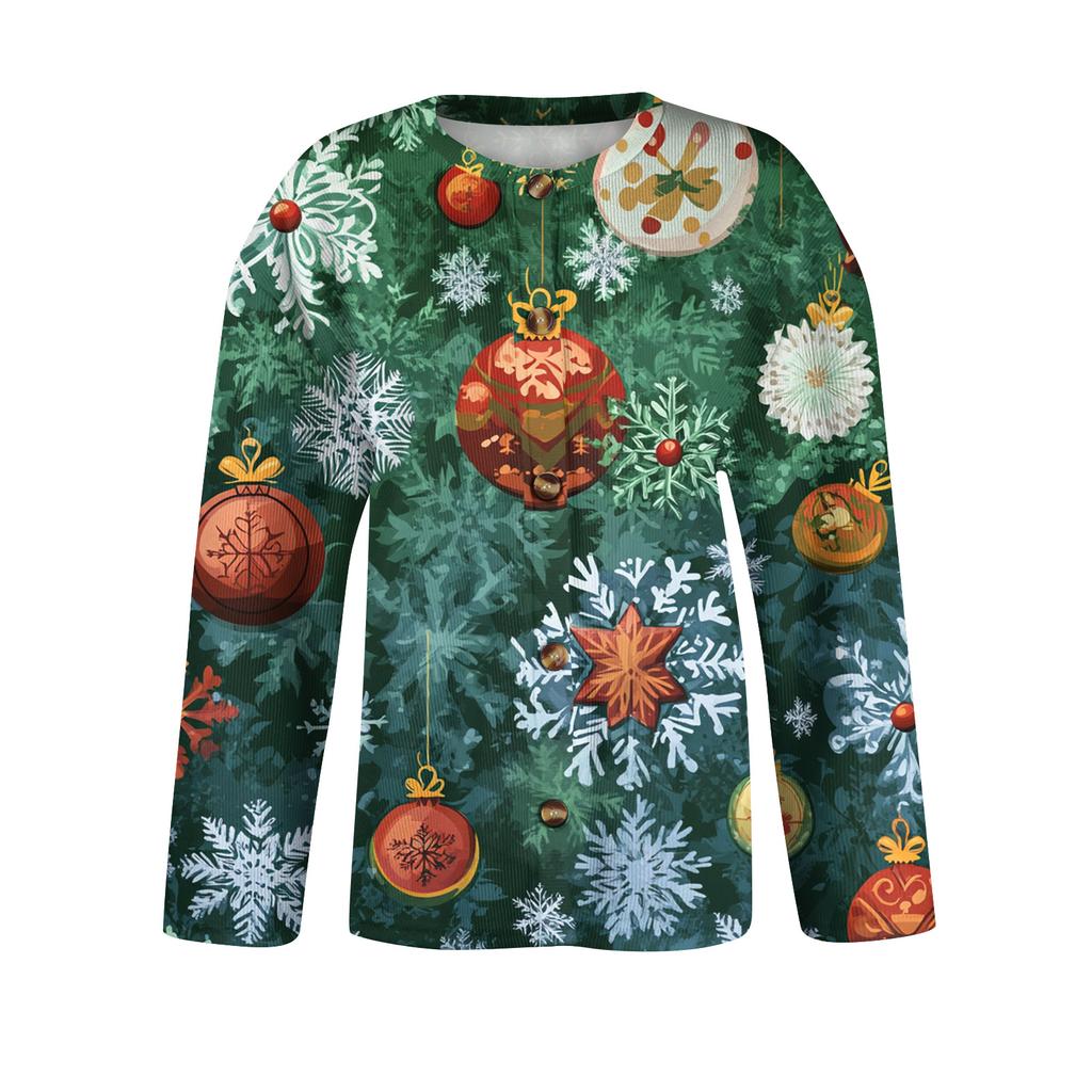Women's Fashion Printed Long Sleeve Knitted Cardigan Button Down Jacket