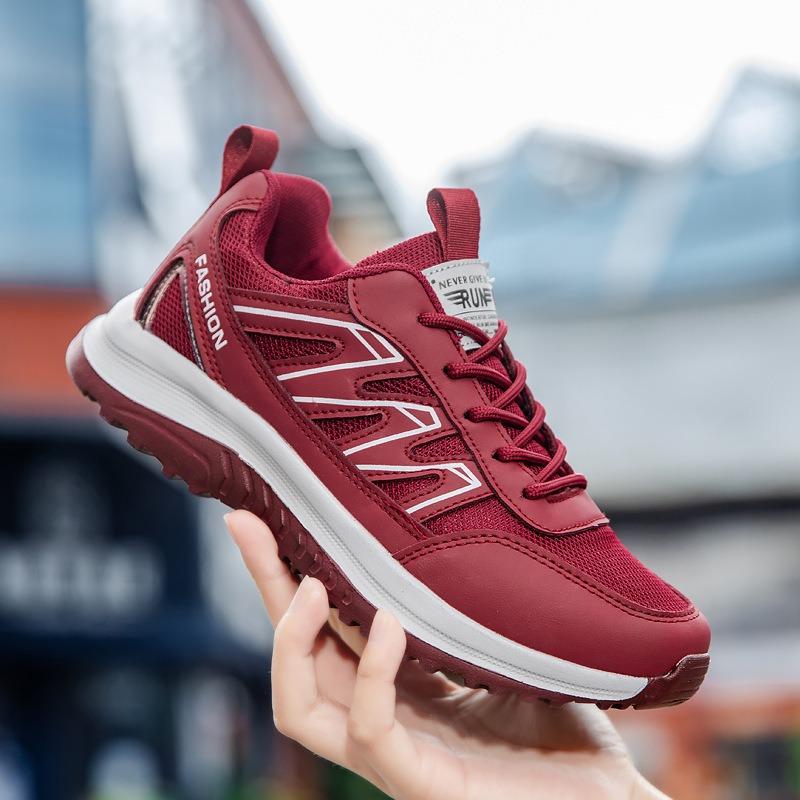 

New men s and women s walking shoes spring and autumn mesh breathable cold sticky soft sole medium and old casual sports shoes 44