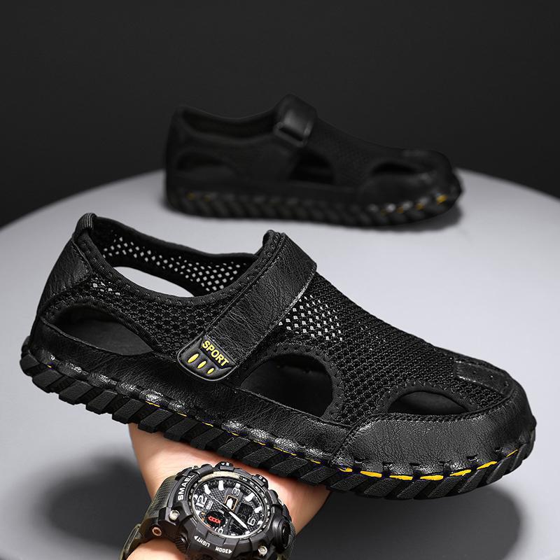 

Foreign trade exports to the United States original order withdrawal pick up leak bag head sandals men s summer breathable hollow outdoor beach shoes 46 чёрный