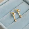 Minimal Double Stone Bar Stud Earrings - 925 Sterling Silver Yellow Plated