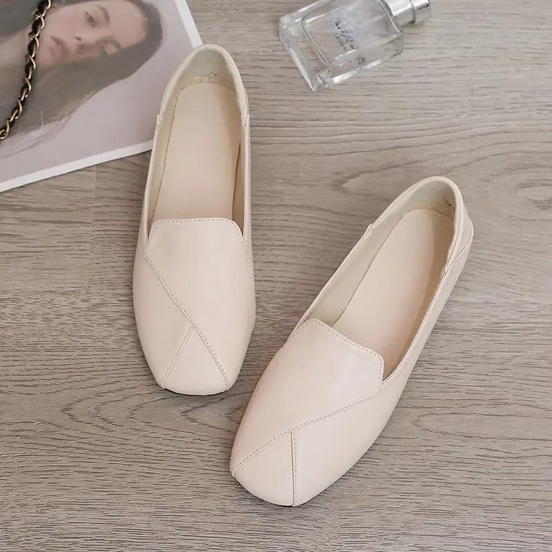 Fashion Women's Flat Shoes White Black Loafers Moccasins Square Toe Ladies Footwear Office Stylish 2025 Summer Shoe Chic and Elegant Y2k