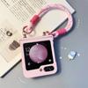 Fashion Simple Pink Love Portable Rope Chain Case for Samsung Galaxy Z Flip 5 Flip3 ZFlip4 Wrist Strap Shockproof Back Cover