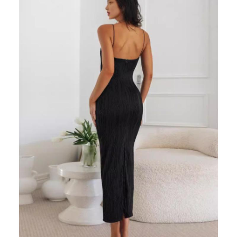 Sexy dámské dlouhé šaty s volány bez rukávů, štíhlé, pevné, letní, párty, split, šaty, klubové oblečení, dámské vestido, oblečení