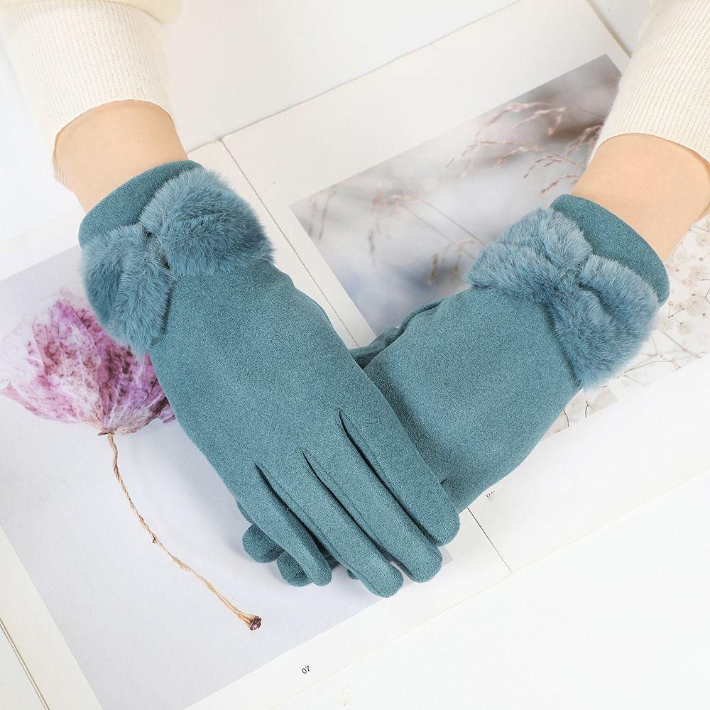 Keep Warm Bowknot Mittens Solid Color  Gloves Simple Winter Velvet Gloves  Winter