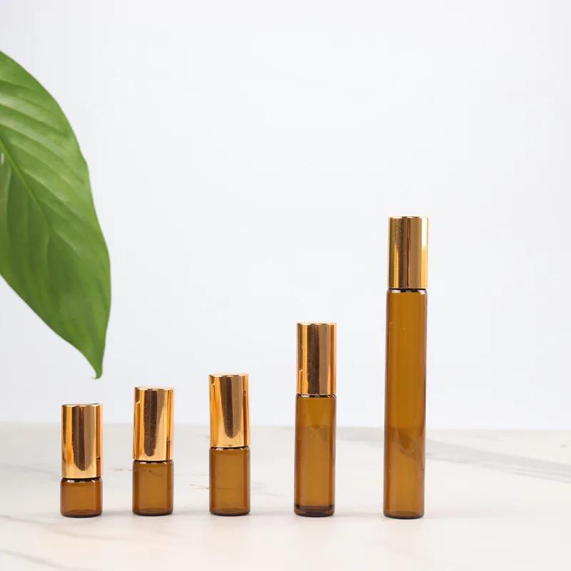 5pcs 1/2/3/5/10ml Amber Roll On Roller Bottle for Essential Oils Refillable Perfume Bottle Deodorant Containers