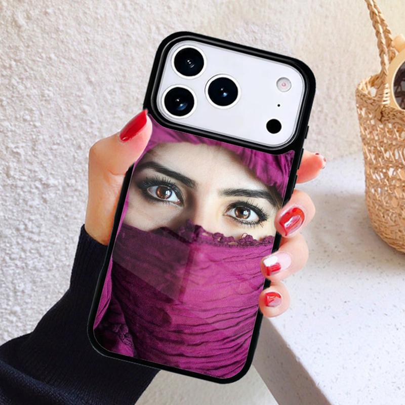Woman Crown Hijab Face Muslim Islamic Gril Eyes Phone Case For iPhone 17 Air 16 15 14 13 12 11 Pro Max Plus