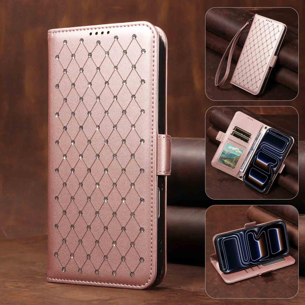Suitable for Apple17Diamond-embellished starry sky leather case16E Card slot phone case15Plus Flip14Protective Sleeve