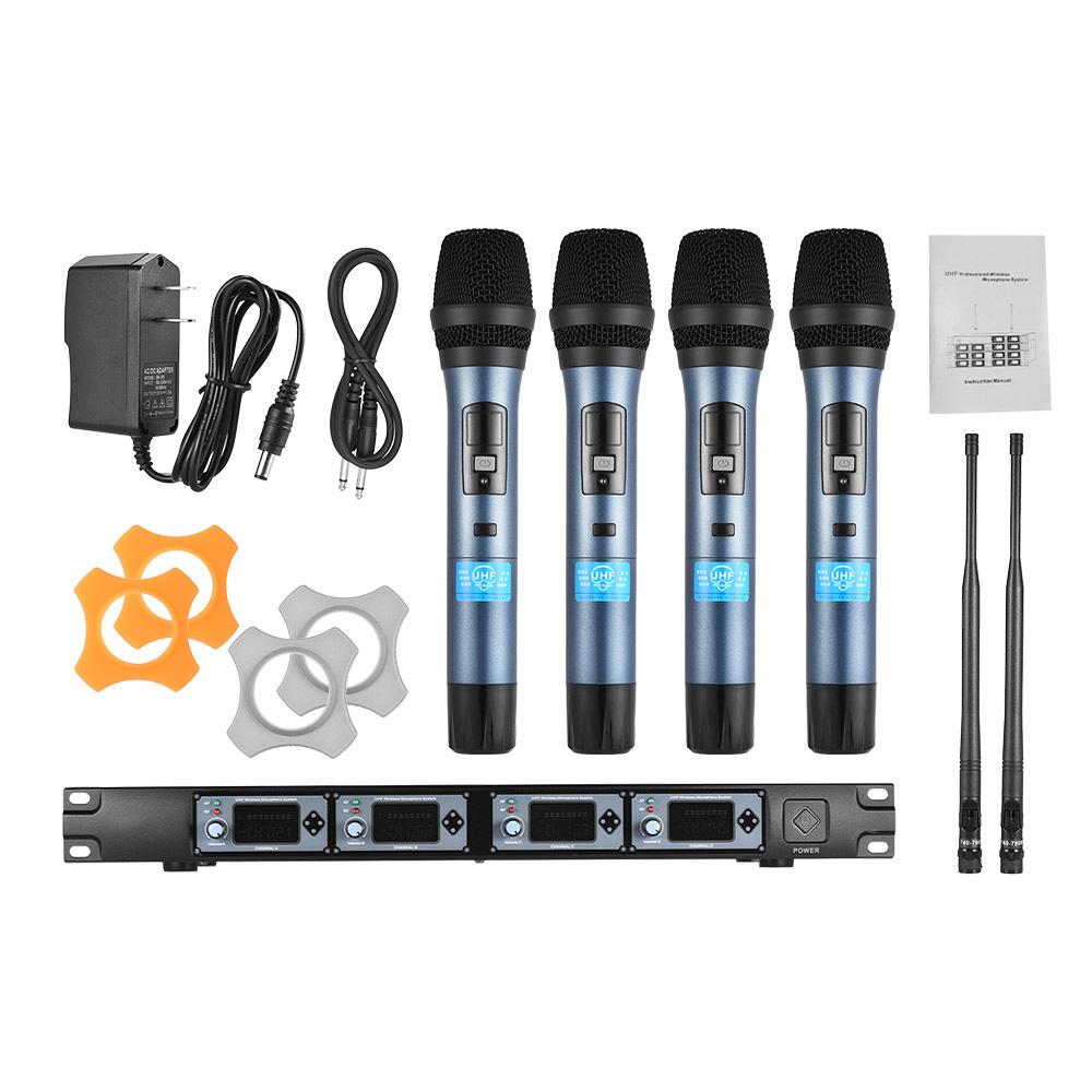 4D Profesjonalny 4-kanałowy bezprzewodowy system mikrofonów ręcznych UHF 4 mikrofony 1 bezprzewodowy odbiornik