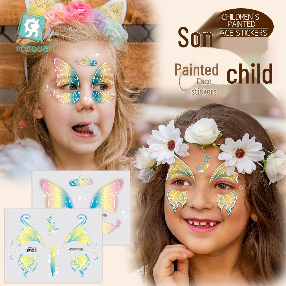 Ruikalong June 1st Kids' Waterproof Face & Forehead Cartoon Tattoo Stickers for Face Painting
