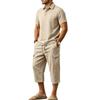 Men's Linen Short Sleeve and Cargo Shorts Set, Relaxed Fit Summer Vacation Outfit for Beach and Daily Wear