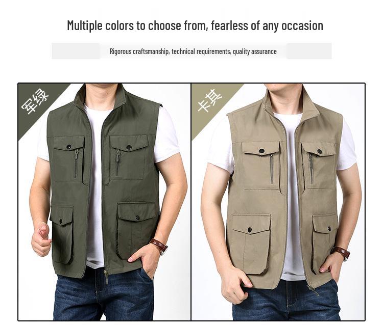 Pánská outdoorová fotografická vesta s mnoha kapsami, Podzim/Zima, Volný střih, Nadměrná velikost, Ležérní pracovní oblečení 9986.