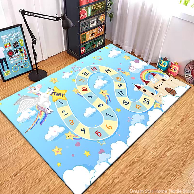 Children’s Snakes and Ladders Game Playmat Rug Carpet for Bedroom Living Playroom Fun Learning Floor Kids anti slip Mat Door