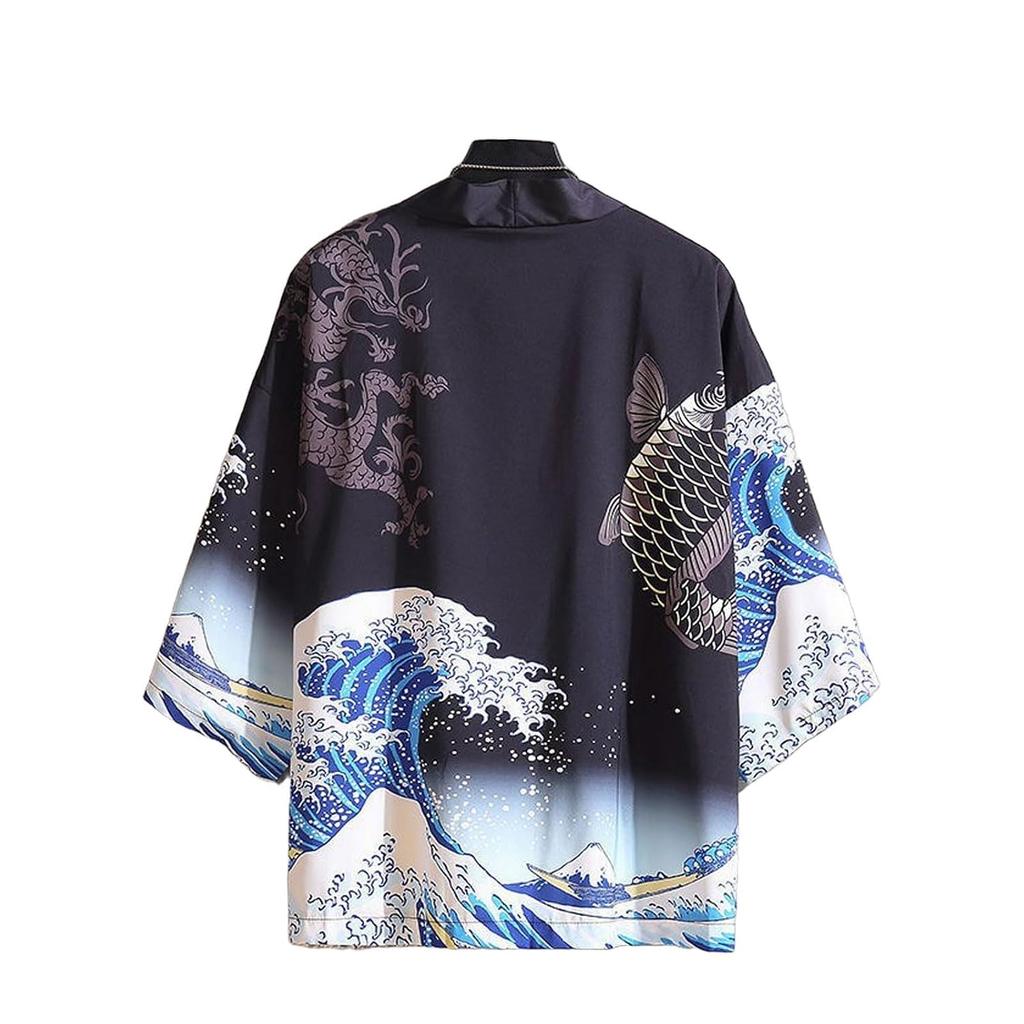 TOUFEIYUAN Japanese-style Happi Kimono Hanten Half Coat Festival Costume Sun Protection Long Sleeve Fox Sakura Grand Ceremony Mikoshi Event Mens Shawl