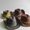 Chapeau de cowboy usé Chapeau de soleil unisexe À larges bords Paille malléable Tressé Chapeau de cowboy western Club de musique Fête Vacances Chapeau