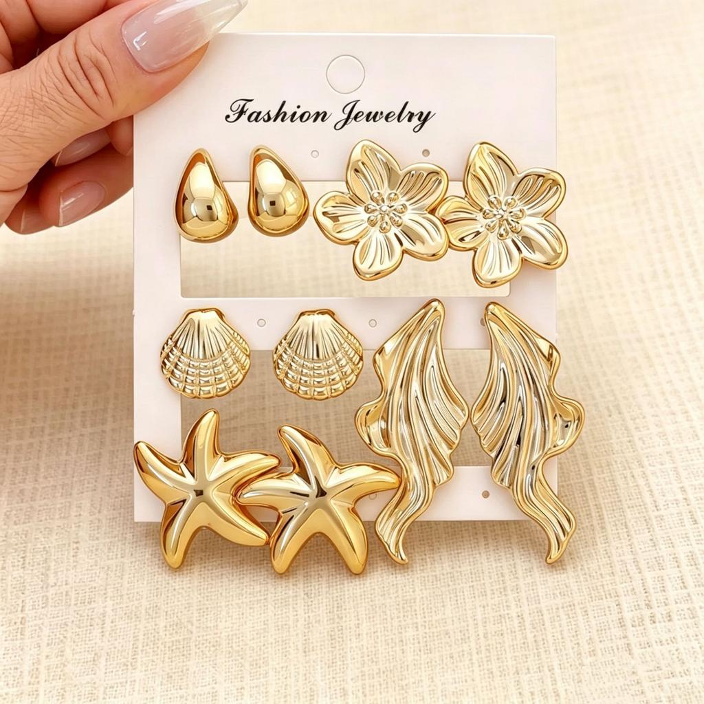 European and American new high-end personality exaggerated CCB stud earrings women's creative retro circle earrings set pair