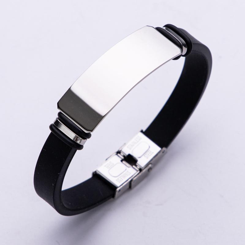 

Горячо продаваемый простой индивидуальный силиконовый спортивный баскетбольный браслет из титановой стали с глянцевой надписью, браслет из нержавеющей стали серебряный