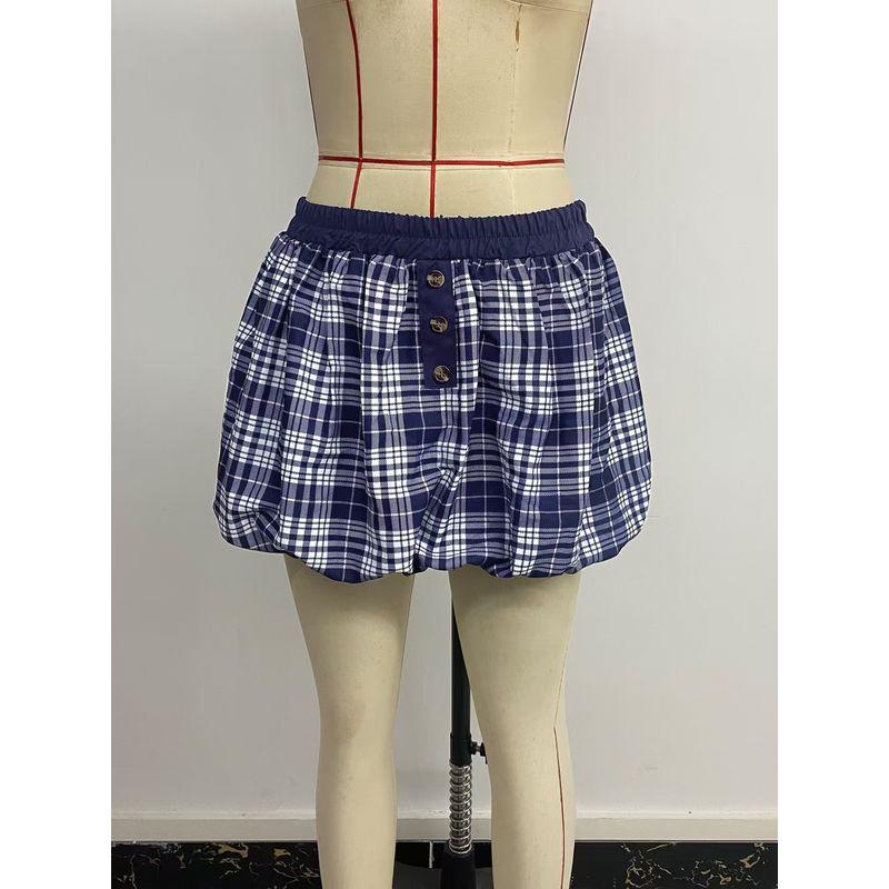 

Fashion Style Fashion All-Match High Waist Gingham Bud Skirt High Waisted Checked Skirt Navy blue XL