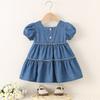 Mädchen Jeans Kurzarm Kleid Alter 1-5 Jahre Lässig Baumwolle A-Linie Sommerkleid Für Kinder
