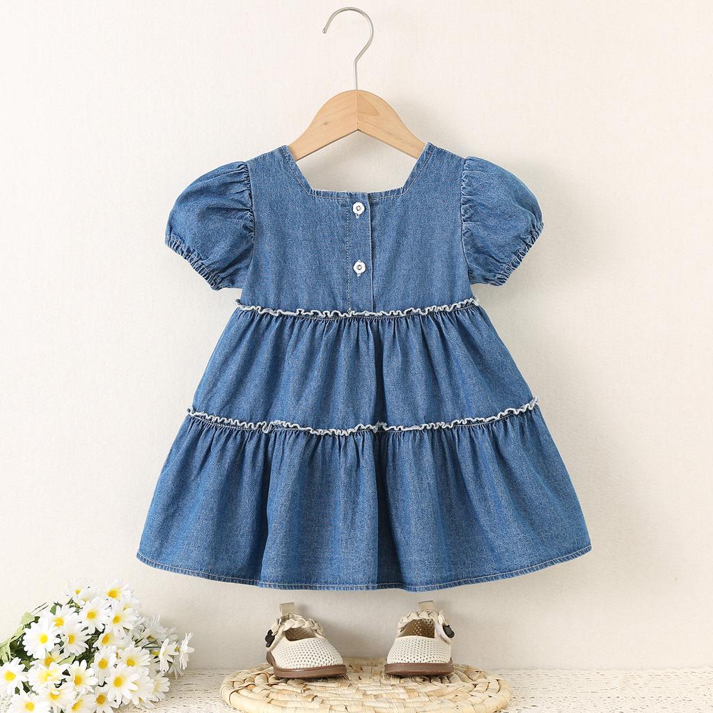 Mädchen Jeans Kurzarm Kleid Alter 1-5 Jahre Lässig Baumwolle A-Linie Sommerkleid Für Kinder