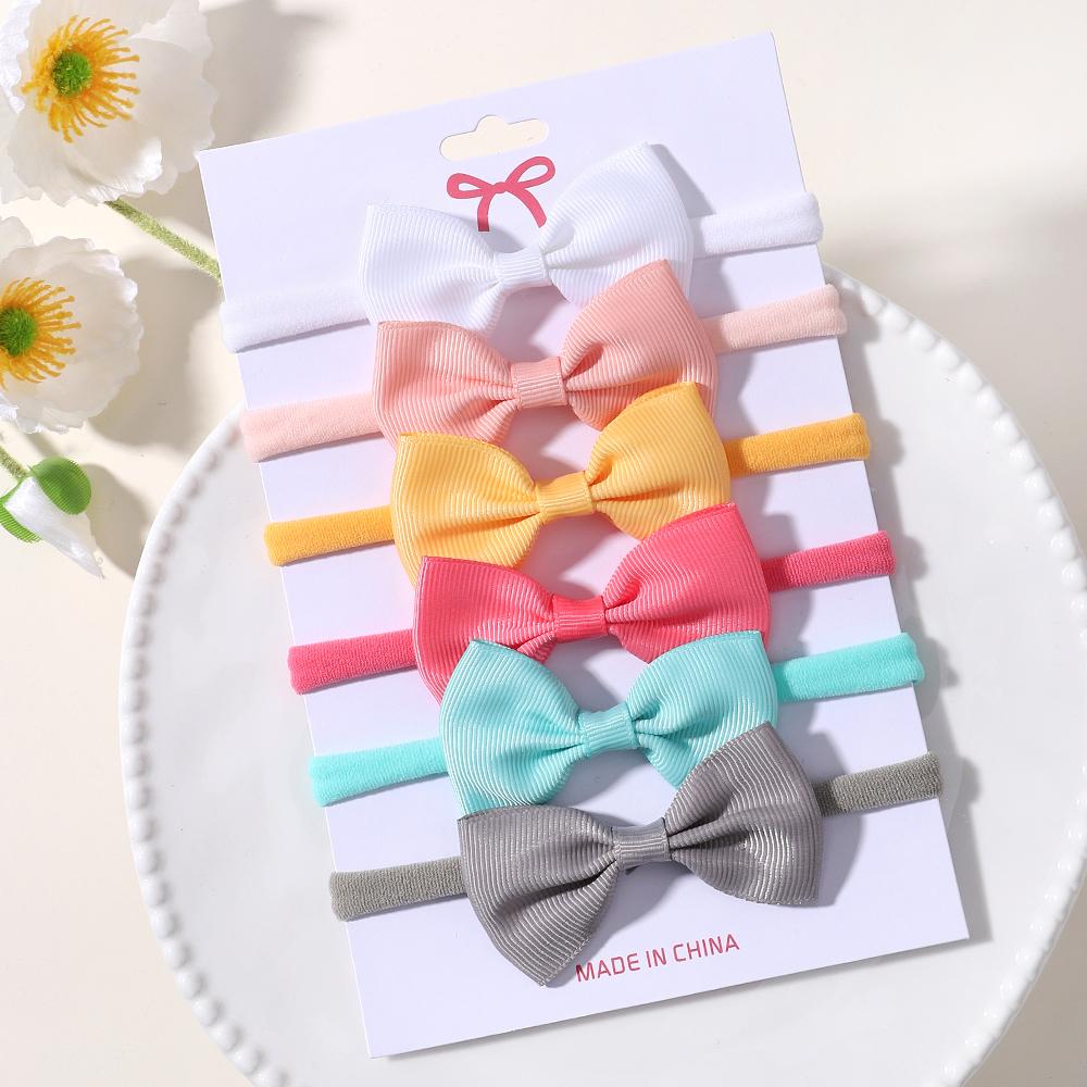 6Pcs/set Solid Grograin Ribbon Bowknot Headband For Girls Headwear Elastic Hair Bands Infant Kids Hair Accessories