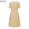 ZANZEA Women Casual Square Collar Summer Short Sleeve Dress