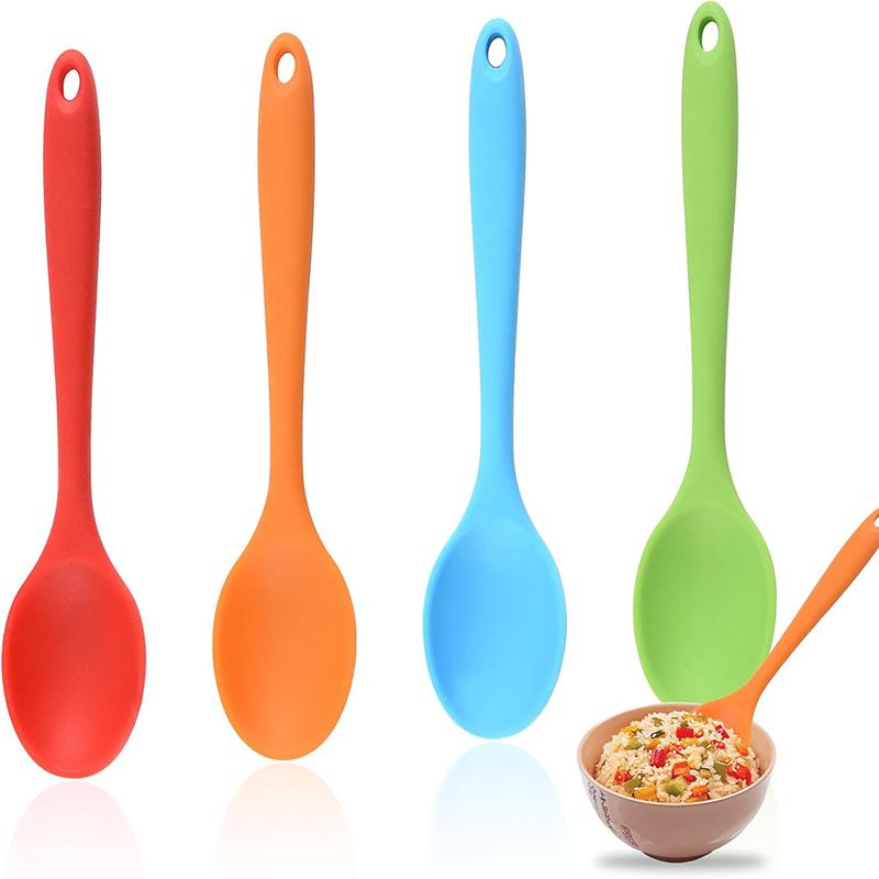 4Pcs Silicone Spoons Set Long Handle Mixing Spoons Heat Resistant Soup Spoon Baking Serving Spoon Tableware Kitchen Accessories