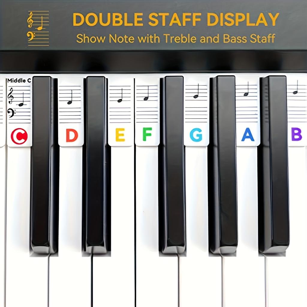 Easy-Learn Piano Notes for Beginners - 88 Key Full Range, Removable & Reusable Keyboard Guide with Colorful Labels (White/Black)