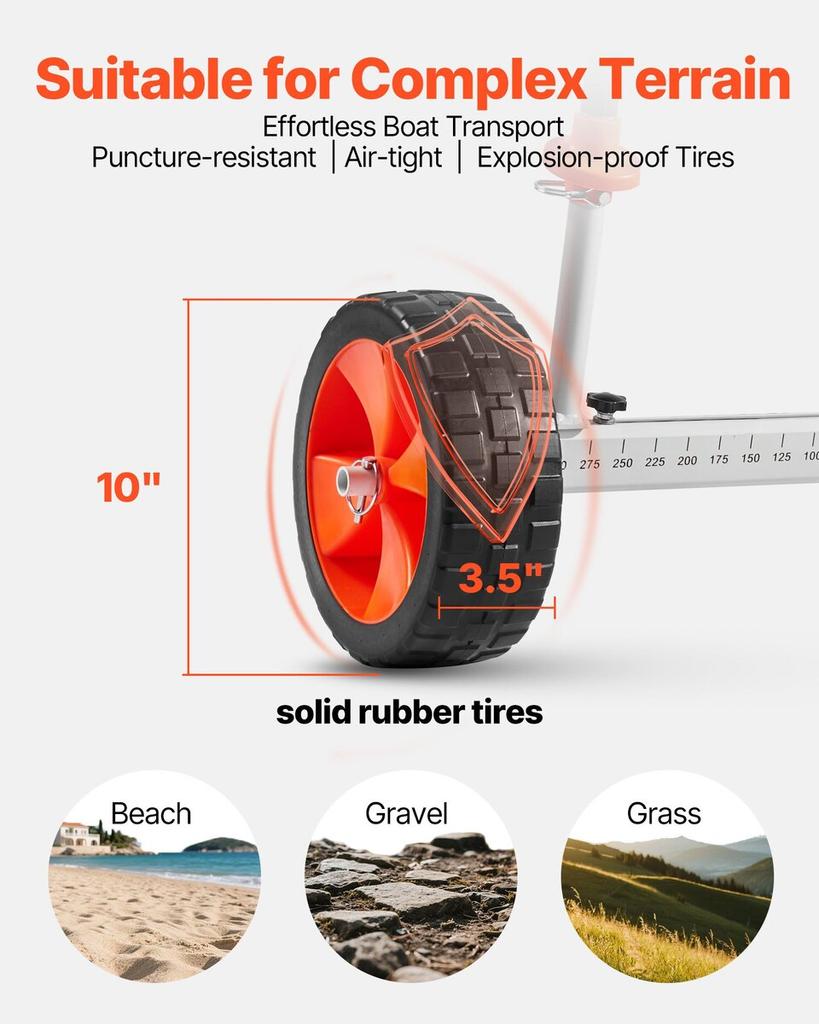 Carrello per Kayak, Capacità di Carico 104 kg, Dolly per Carrello Canoe con Ruote Solide in PU da 25,4 cm e Cavalletto, Si Monta e Smonta in Pochi Secondi, Tavola da Stand Up Paddle