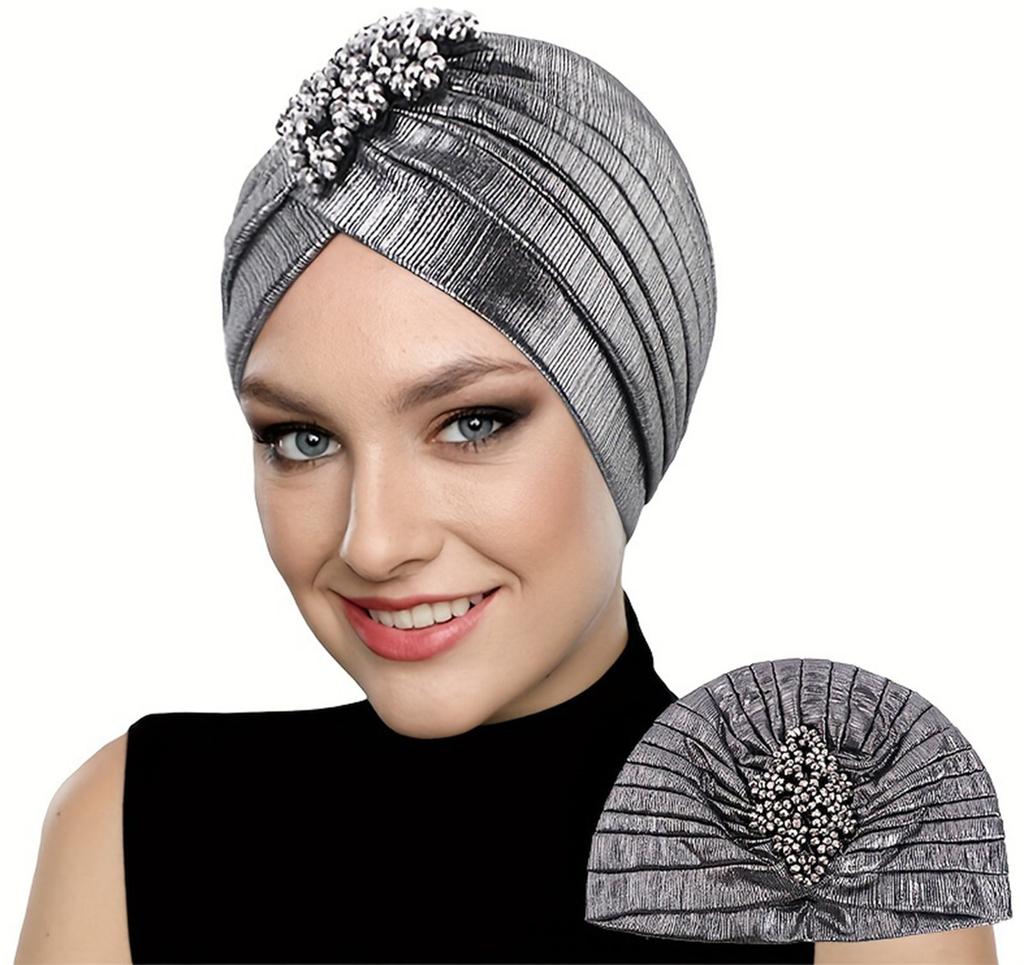 Fashion Pleated Turban Caps Retro Hat Wrap Cover Muslim Indian Hat Bandana Elastic Beanies Chemo Cap For Women African Headwear