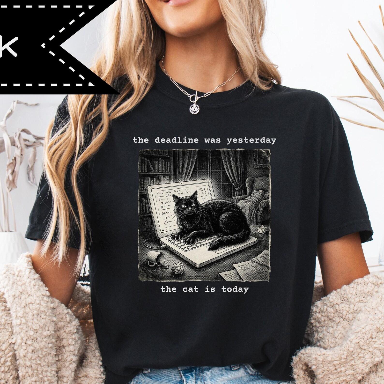 Funny Cat Laptop Graphic Tee, Sad Cat Meme Shirt, Weirdcore Gift M