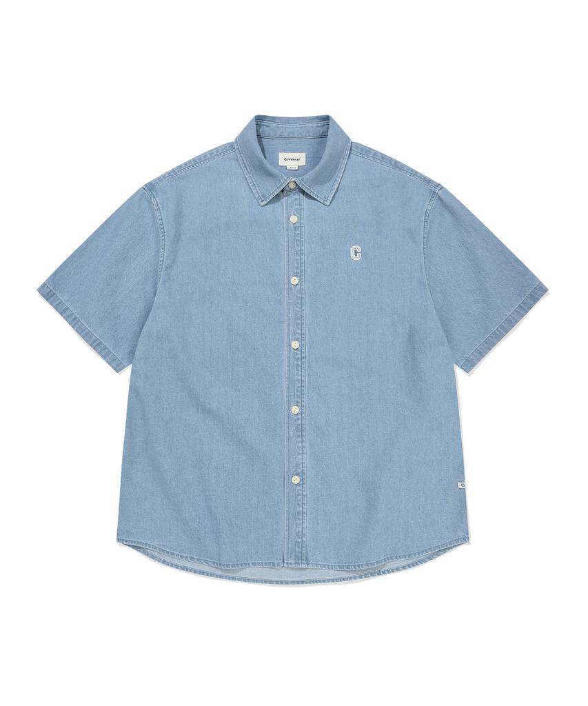 COVERNAT C Logo Denim Half Shirt Light Blue