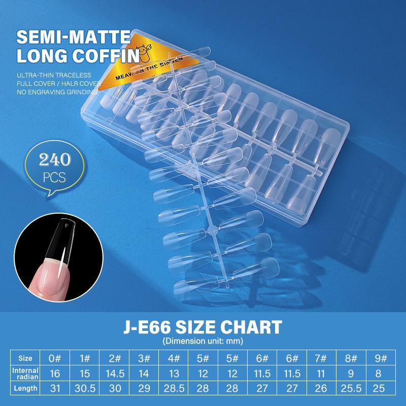 Dual-Use Seamless Transparent Frosted Nail Tips - Extendable Flat/Arc Design
