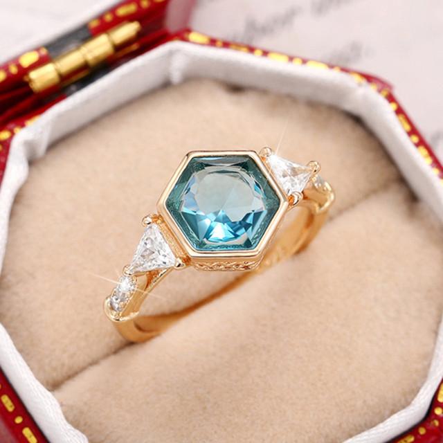 Newly Designed Geometric Shape Blue Finger Rings for Women Special-interested Wedding Bands Accessories Trendy Jewelry