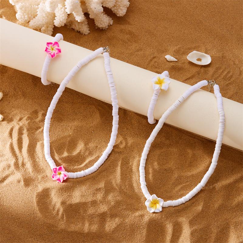Bohemia Polymer Clay Beaded Flower Necklace for Women Handmade Woven Rope Chain Choker Necklace Summer Beach Jewelry Accessories