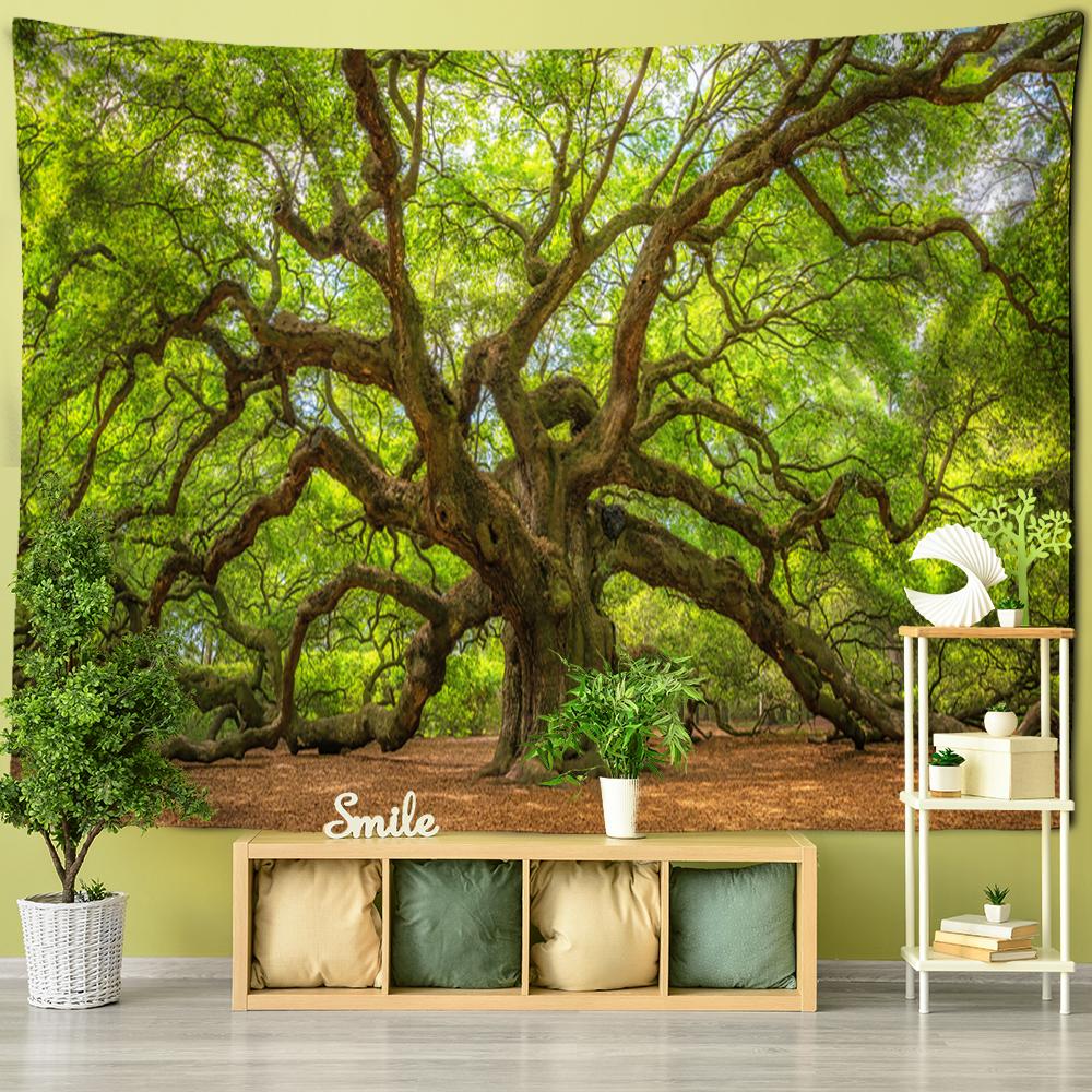 Towering Tree Forest Tapestry Wall Hanging Natural Scenery Psychedelic Witchcraft Bohemian Style Background Cloth Home Decor