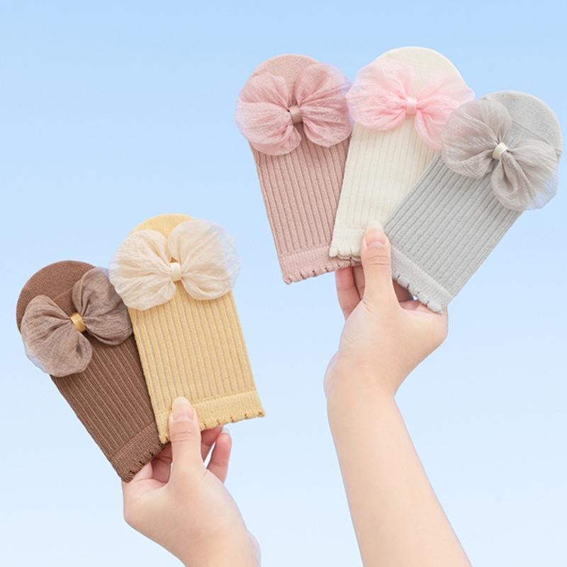 Children Socks with  Not  Slip Bottom & Lace Bowknot Toddler Safety Socks Smooth Stitching Socks for 1 to 5 Years