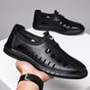 2025 Summer New Men's Daily Casual Leather Shoes Men's Hollow Breathable Leather Sandals Soft Leather Soft-soled Shoes 701
