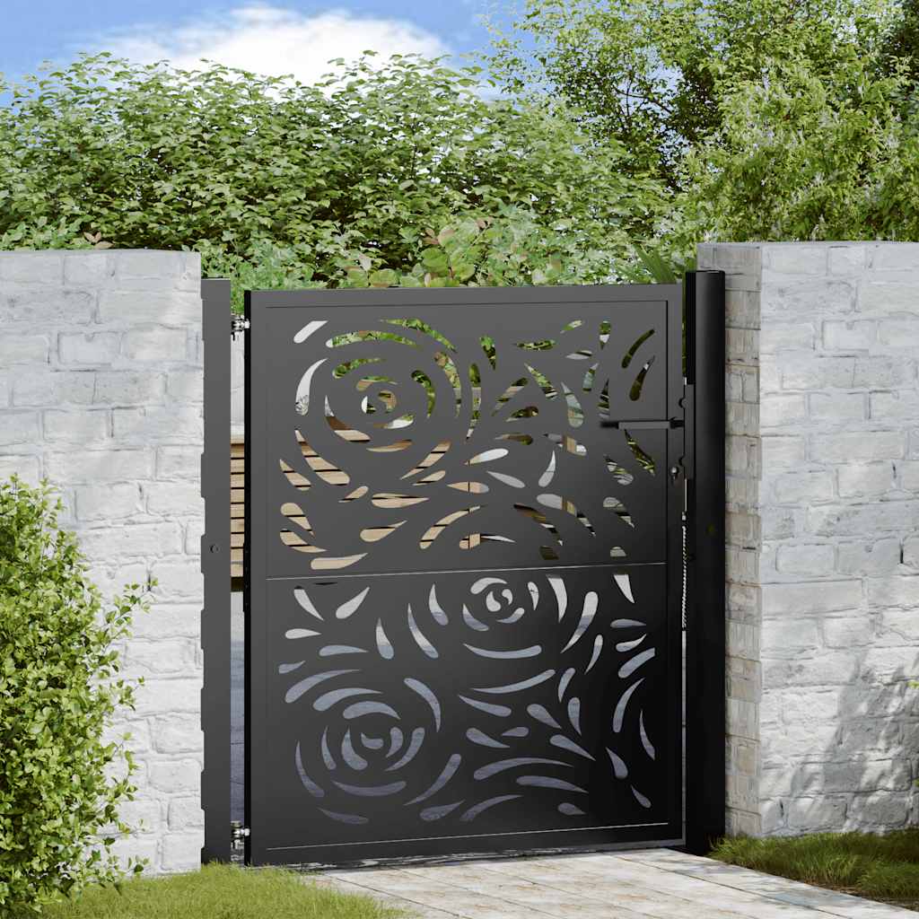 Black Garden Gate 105X106 Cm Steel Flame Pattern