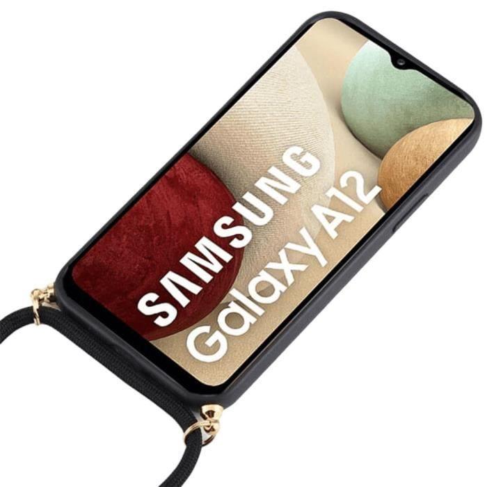 Coque avec chaîne de portable - BOOLING - pour Samsung A12 - Souple - Anti-choc - Noir