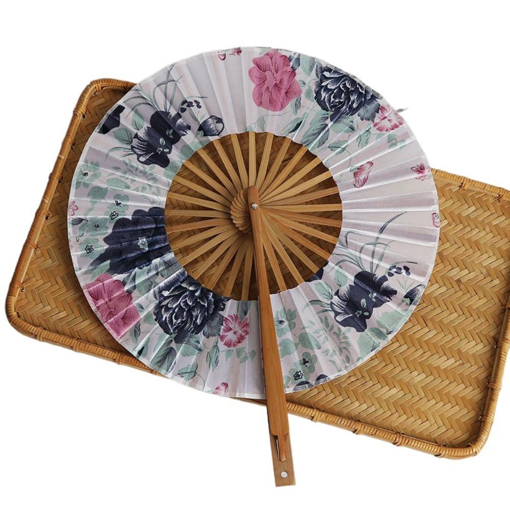 

Вращающийся круглый складной веер с цветочным узором, ручной веер, художественный веер для танцев, лето Style 06