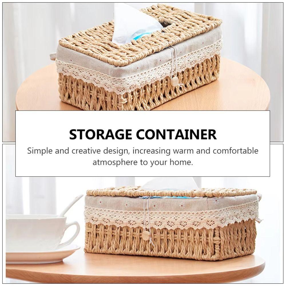 Hand Woven Rattan Woven Tissue Box Japanese Style Napkin Holder Creative Storage Box  Home