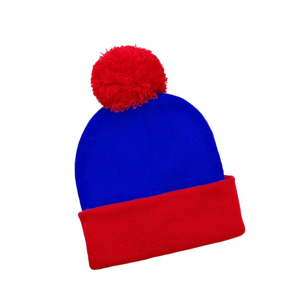 Stilvolle Wintermütze mit Farbblock-Design und süßem Bommel aus Acrylgarn, Unisex-Pullovermütze für Festival-Events