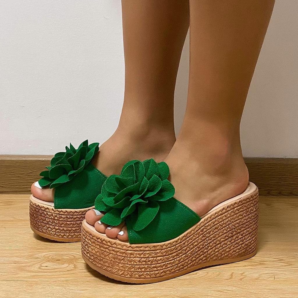 Fashion Spring And Summer Women Sandals Wedge Heel Flower Thick Sole High Arch Slippers For Women Womens House Slippers Cushion