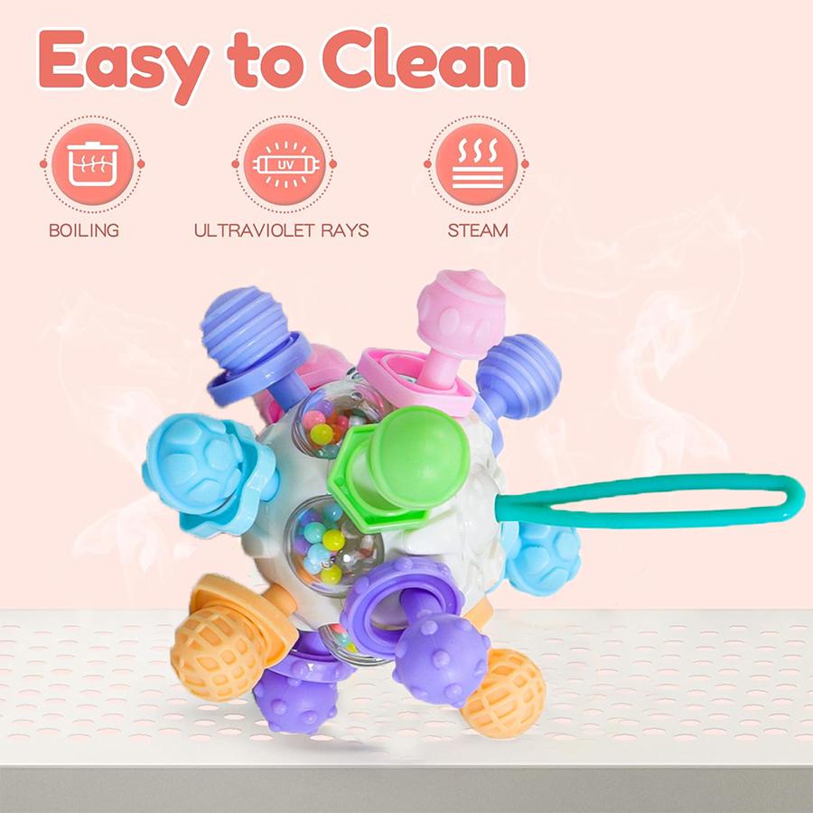 Montessori 0-12 Months Baby Sensory Rattle Teether Toys , Grasping Activity Development Silicone Toys,  Birthday Christmas Gift