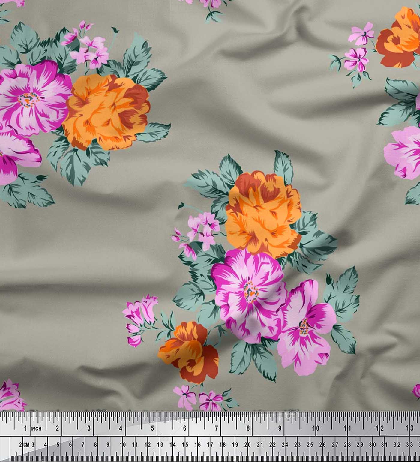 

Тканина Soimoi Cotton Cambric Fabric Florals Тканина з квітковим принтом на метр 42 дюйма 42 Inch Wide - Viscose Chiffon сірий колір