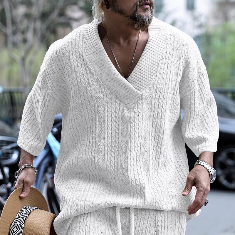

2025 Men s Casual Summer Loose-Fit V-Neck Sports Solid Color T-Shirt XXXL небо синє кольору