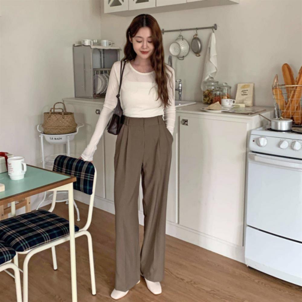 New Arrivals Open Run Women Double Pleat Waistband Wide Slacks
